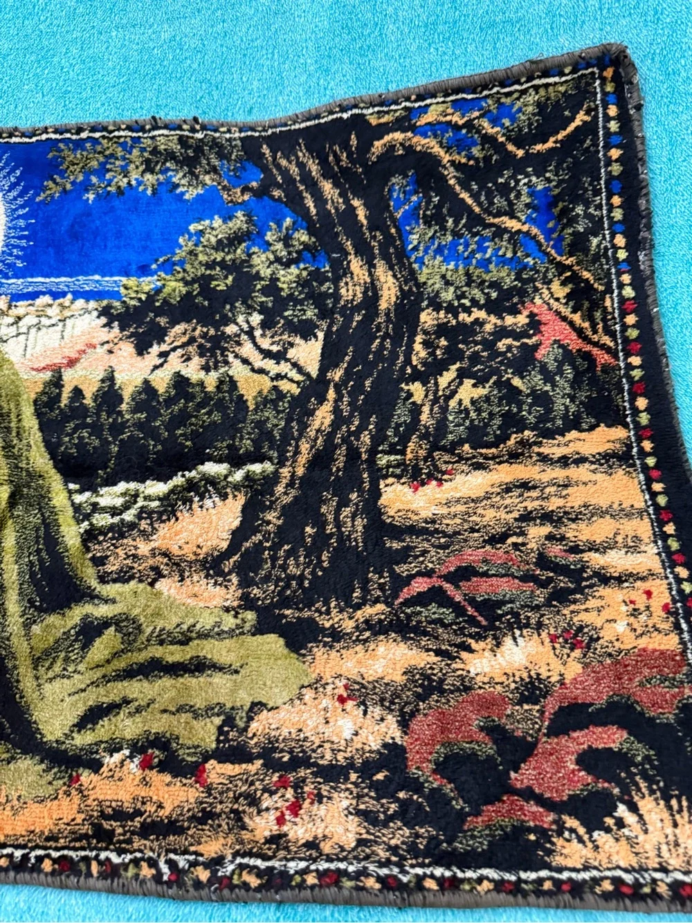 Velvet Tapestry Depicting Jesus Christ Praying in the Garden of Gethsemane.- VTG